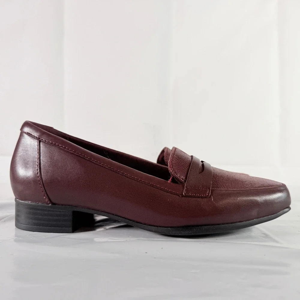 Clarks Women Juliet Coast‎ Leather Slip On Loafers Burgundy Size 6.5